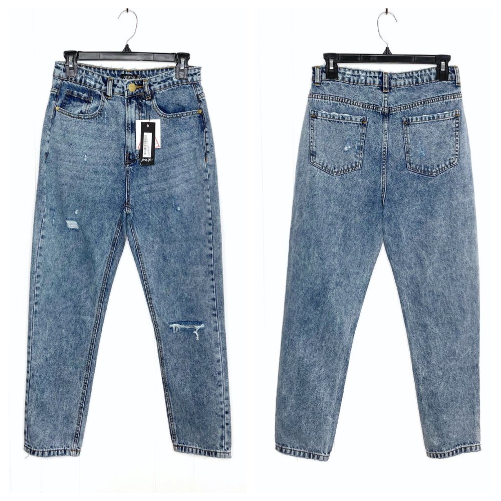 NEW Nasty Gal High Waist Distressed Mom Jeans Vintage Wash Size 4